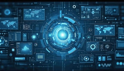 Illustration of a modern technology concept with digital elements